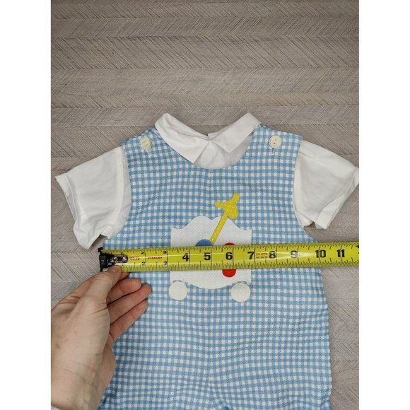 Lord & Taylor Young People Shop Blue Gingham Plaid Baby Romper Embroidered Sz M - Picture 6 of 7